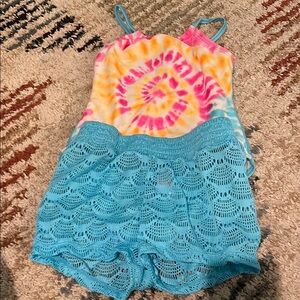 Cat & Jack Pink and Yellow One Piece Swimsuit with Scalloped Design